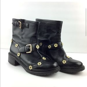 RED Valentino daisy embroidered Motorcycle Boots